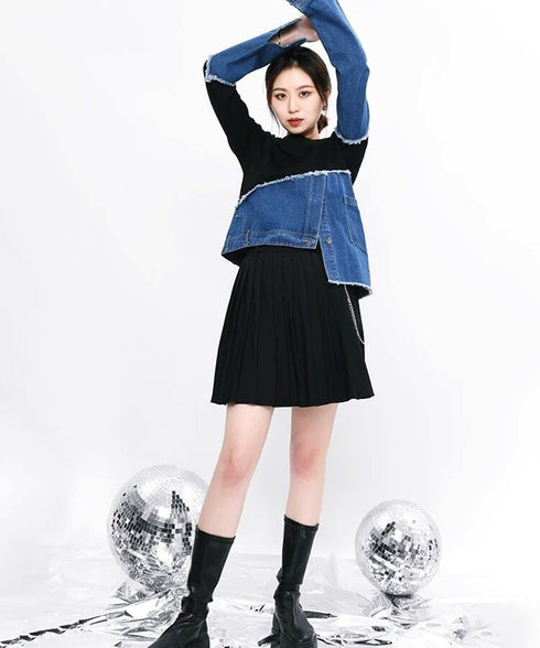 Denim Switching Sweatshirt